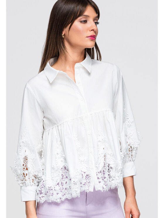 Ombre Ombre Koszula OW-SH-E0046 Biały Loose Fit