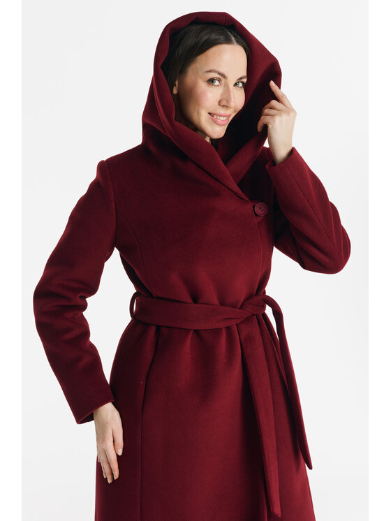 Salme Salme Vlněný kabát Noelia midi Bordó Regular Fit