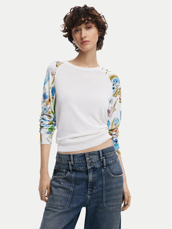 Desigual Sveter 25SWJF31 Biela Regular Fit
