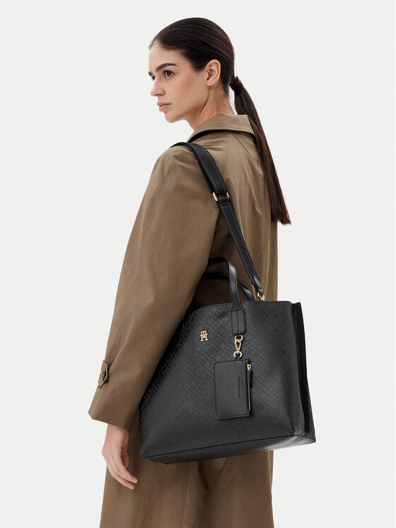 Tommy Hilfiger Tommy Hilfiger Torebka Th Distinct Satchel Mono AW0AW17174 Czarny