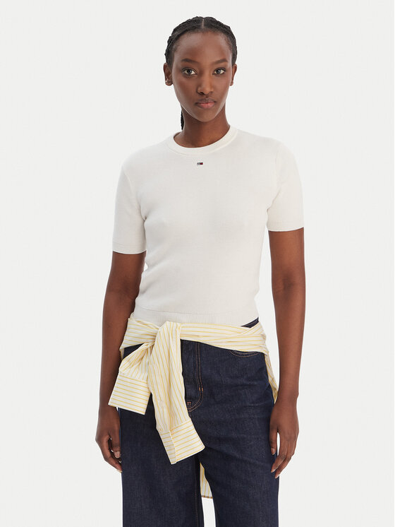Tommy Jeans Sveter Essential DW0DW19336 Écru Regular Fit