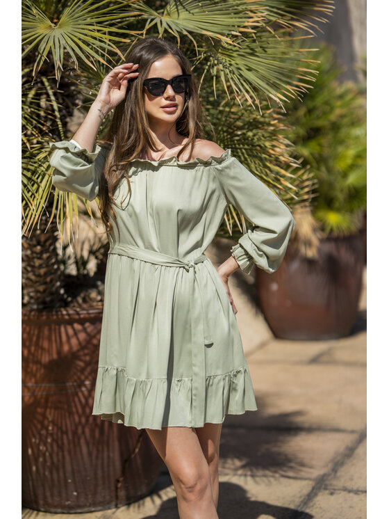 Awama Awama Sukienka letnia A578 Zielony Basic Fit