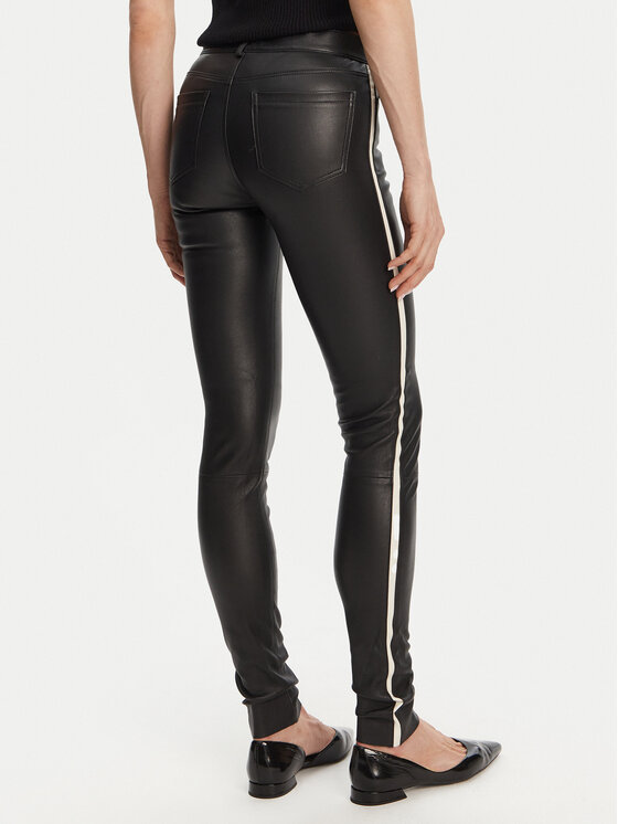 Serge Pariente Serge Pariente Kožené nohavice Sexy Stretch Thin Strip Čierna Slim Fit