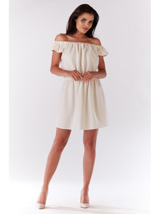 Infinite You Infinite You Sukienka letnia M136 Kremowy Basic Fit