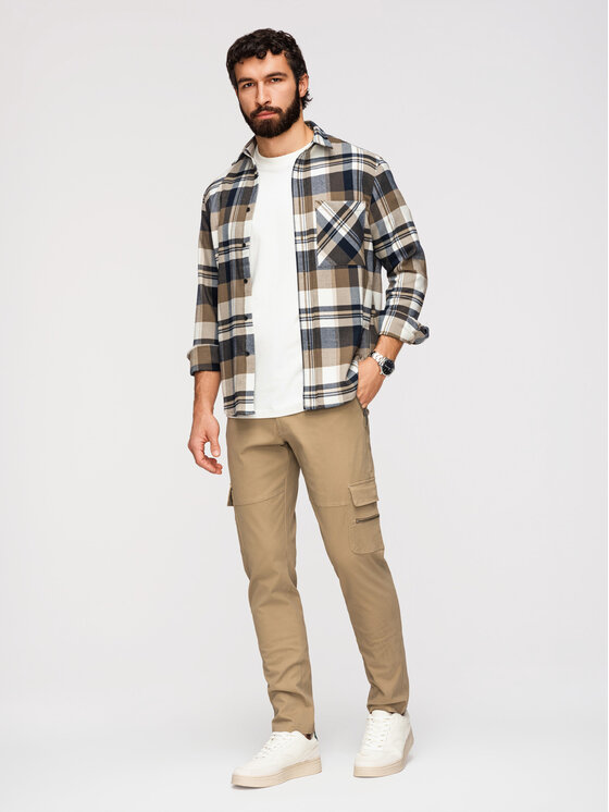Ombre Ombre Spodnie cargo P1517 Khaki Straight Fit