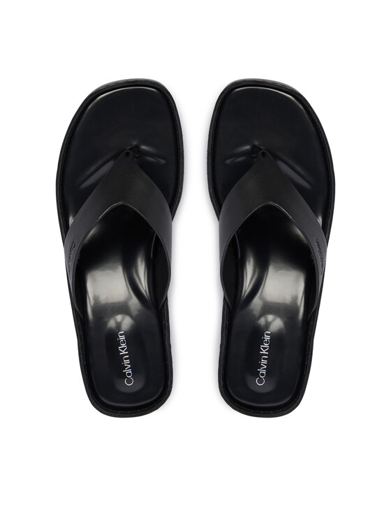 Calvin Klein Calvin Klein Šlepetės per pirštą Block Heel Sndl Thong Lth HW0HW02913 Juoda