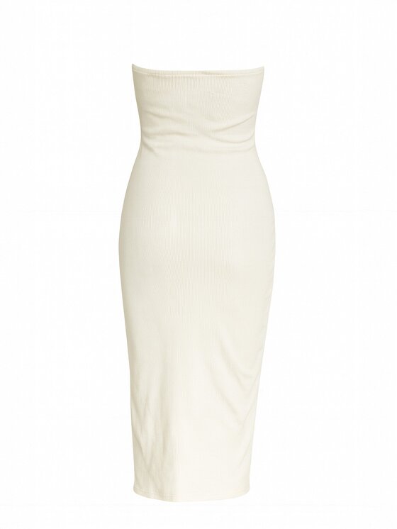 Nudyess Nudyess Úpletové šaty Melrose Midi z prążka Biela Fitted Fit