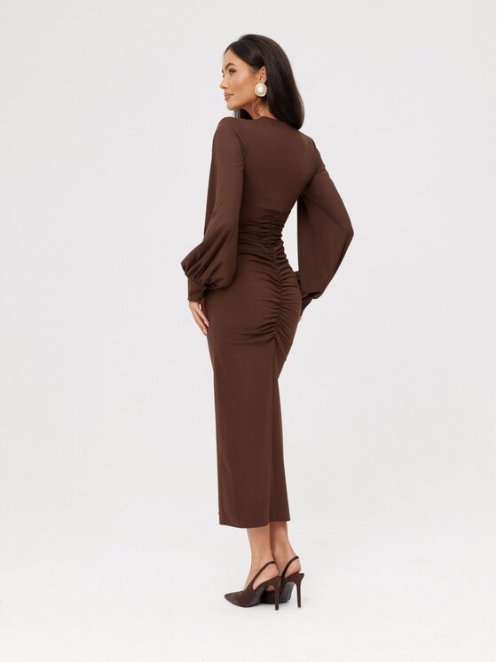 Roco Fashion Roco Fashion Koktejlové šaty Aureline Hnedá Slim Fit