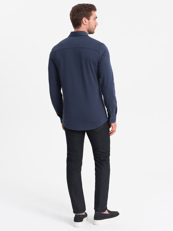 Ombre Ombre Košile OM-SHCS-0138 Tmavomodrá Regular Fit