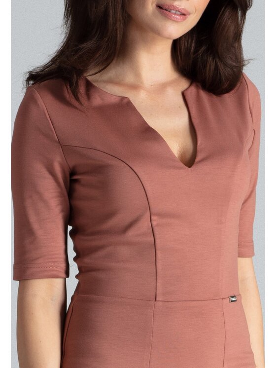 Lenitif Lenitif Sukienka K477 Brązowy Slim Fit
