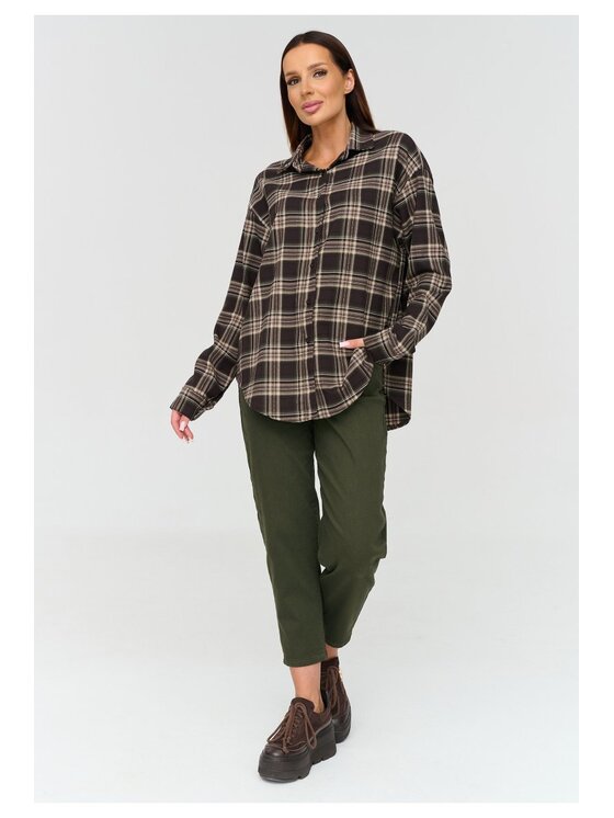 Makadamia Makadamia Koszula C82 Brązowy Loose Fit