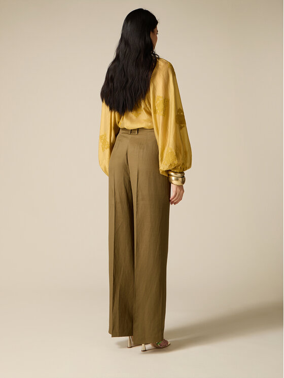 Oltre Oltre Pantaloni di tessuto P054R008914N035 Verde Baggy Fit