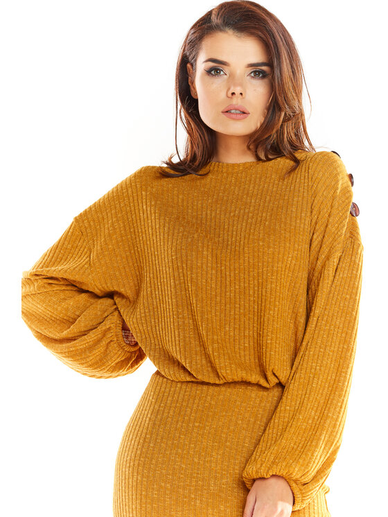 Awama Awama Sweter A318 Brązowy Basic Fit