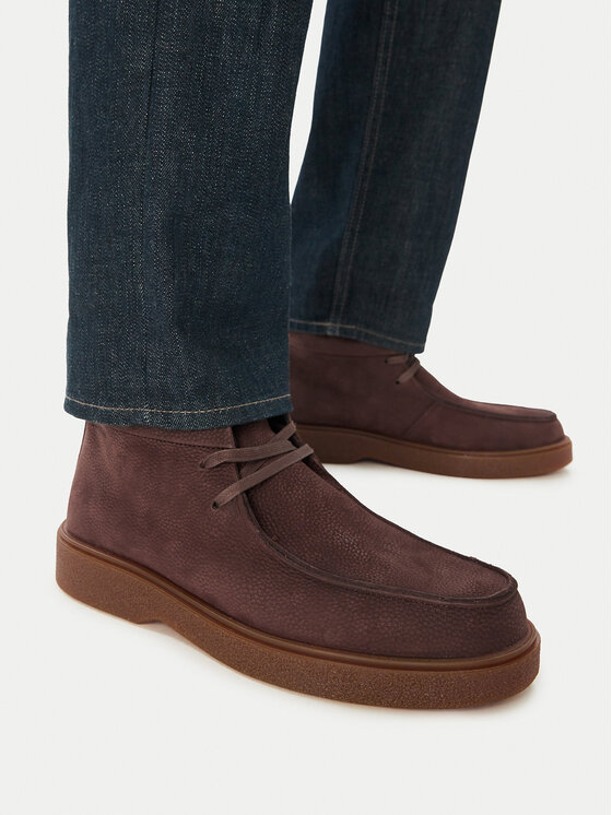 Calvin Klein Calvin Klein Kotníková obuv Text Rubber Apron Boot Nu HM0HM02256 Hnědá