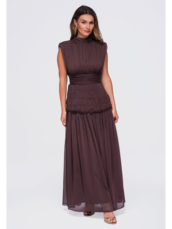 Ombre Ombre Sukienka wieczorowa LA-OM-DLR446 Brązowy Regular Fit