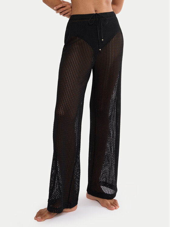 Triumph Spodnie plażowe Beach MyWear Crochet 10226465 Czarny Relaxed Fit