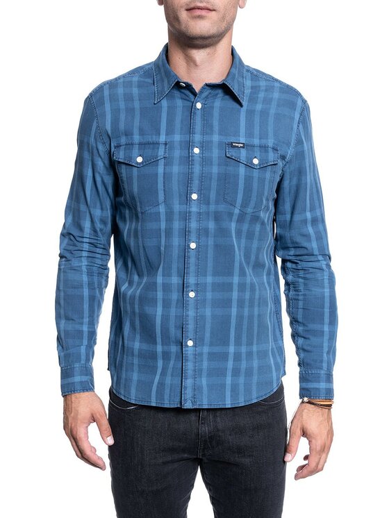 Wrangler Wrangler Camicia LS 2KT FLAP SHIRT Blu Regular Fit