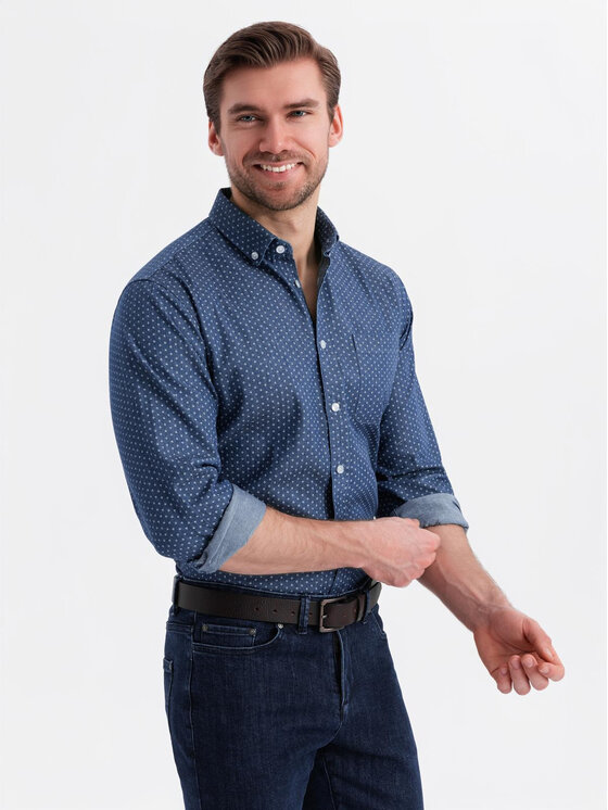 Ombre Ombre Koszula jeansowa OM-SHDS-0179 Niebieski Regular Fit
