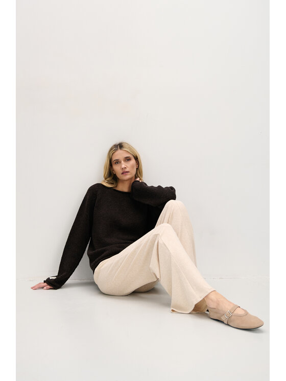 Fobya Fobya Sweter F2077 Brązowy Basic Fit