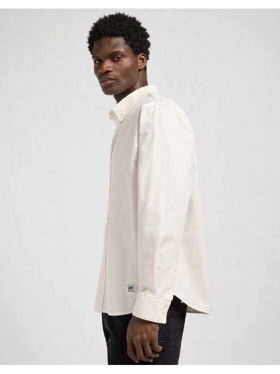 Lee Lee Koszula No Pocket Button Down Biały Relaxed Fit