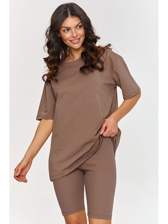 Makadamia Makadamia Komplet t-shirt i legginsy A7 Brązowy Loose Fit