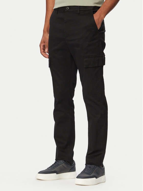 Calvin Klein Pantaloni din material Refined LV04LC619G Negru Regular Fit