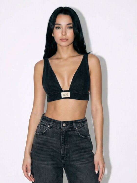 MissDenim MissDenim Top Denim Bra Czarny Basic Fit