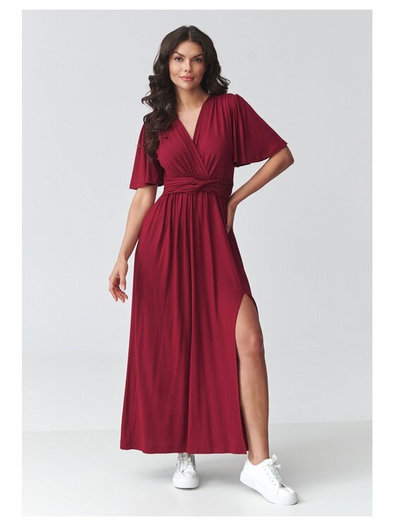 Makadamia Makadamia Sukienka codzienna M929 Bordowy Loose Fit
