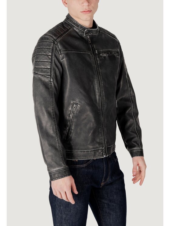 Jack & Jones Jack & Jones Μπουφάν δερμάτινο JJEROCKY WASHED PU JACKET NOOS Μαύρο Regular Fit