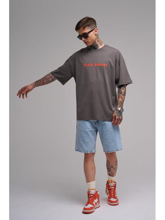 MyStars MyStars T-Shirt Koszulka Z Krótkim Rękawem Męska Oversize Ciemna Szara Machinist Thrill Seeker L Szary Oversize
