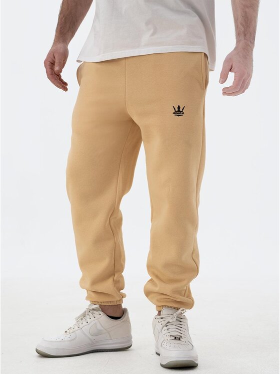 Jigga Wear Jigga Wear Spodnie dresowe Spodnie Dresowe Męskie Beżowe / Czarne Jigga Wear Small Crown L Beżowy Regular Fit