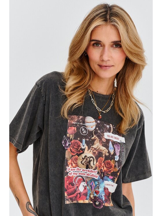 NAOKO NAOKO T-Shirt Capricorn Spirit Czarny Regular Fit