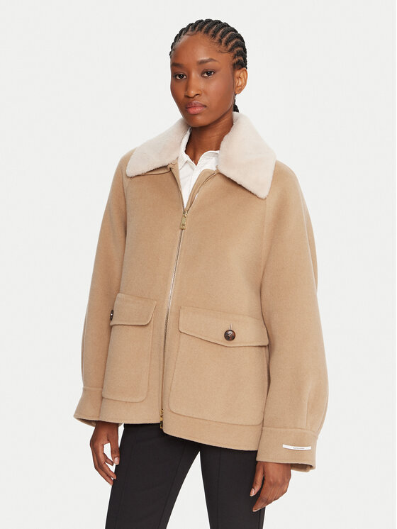 Marella Marella Gyapjú kabát Gettone 2523086011 Bézs Loose Fit