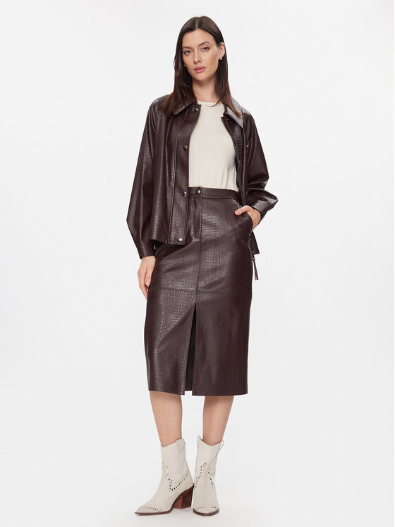 Max Mara Leisure Max Mara Leisure Spódnica skórzana Ethel 2416771027 Bordowy Regular Fit