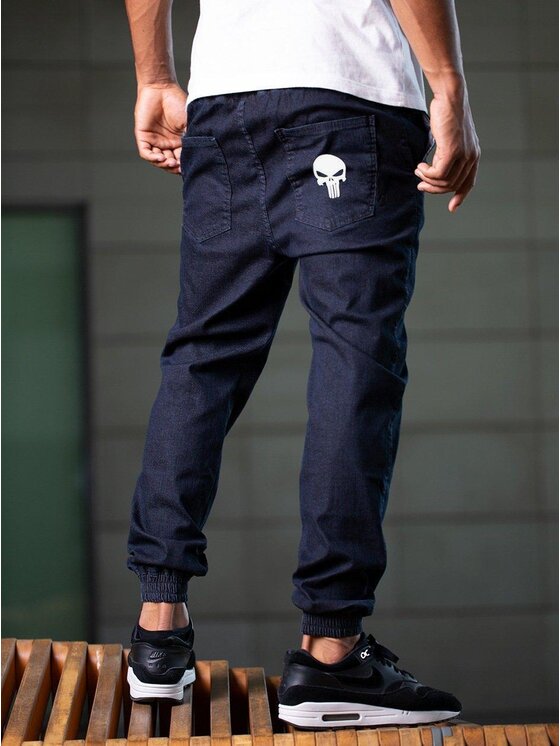 Marvel Marvel Jeansy Spodnie Jeansowe Jogger Męskie Granatowe Marvel Promo Punisher Small Logo L Granatowy Regular Fit