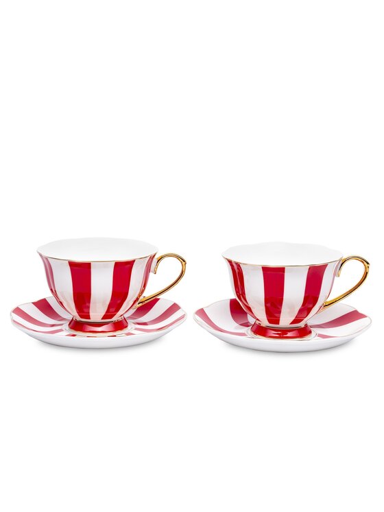 MIAhome MIAhome Komplet filiżanek porcelanowych ze spodkami w pudełku 220 ml BETTY czerwone paski jednolite Czerwony