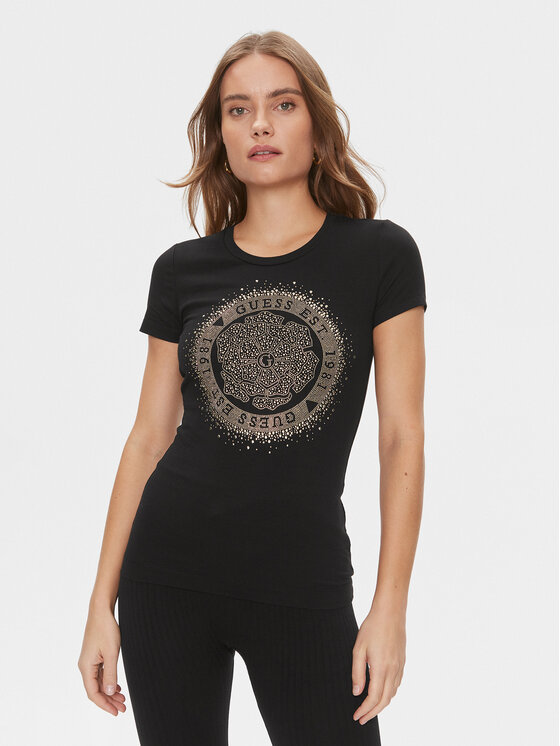 Guess Guess Tricou Camelia W4RI47 J1314 Negru Slim Fit