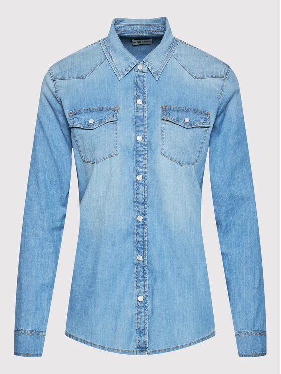 Guess Guess Srajca W2GH75 D4NA1 Modra Slim Fit