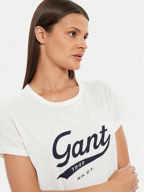 Gant Gant T-krekls Script Graphic 4200482 Balts Regular Fit
