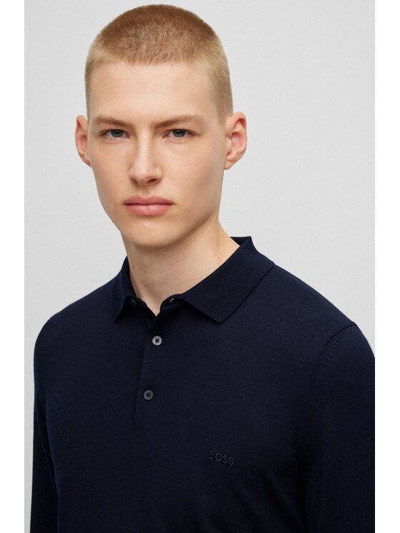 BOSS Boss Polo Boss polo in lana grigia Blu Regular Fit