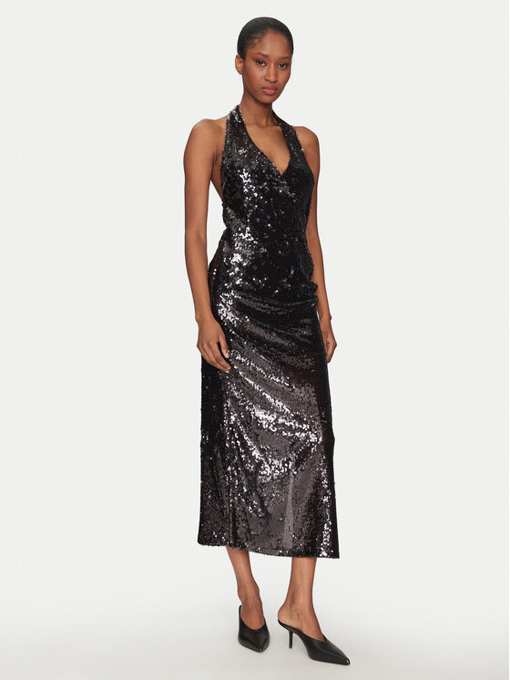 Haveone Haveone Sukienka koktajlowa AGE-M104 Czarny Regular Fit