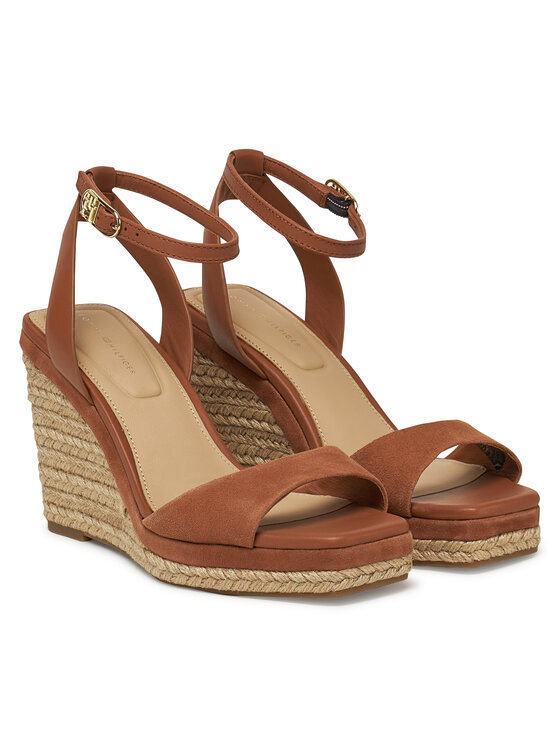 Tommy Hilfiger Tommy Hilfiger Espadryle Leather & Suede High Wedge Espad FW0FW08803 Brązowy