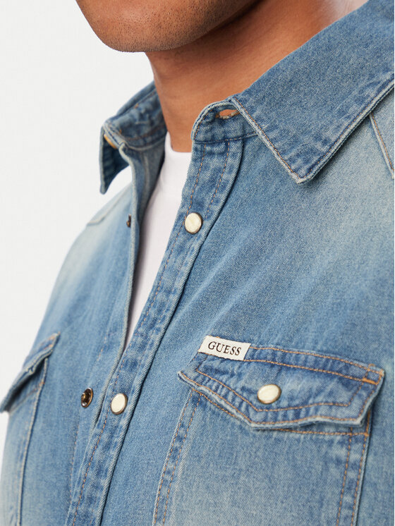 Guess Guess Teksasärk M6BH02 D2068 Sinine Slim Fit