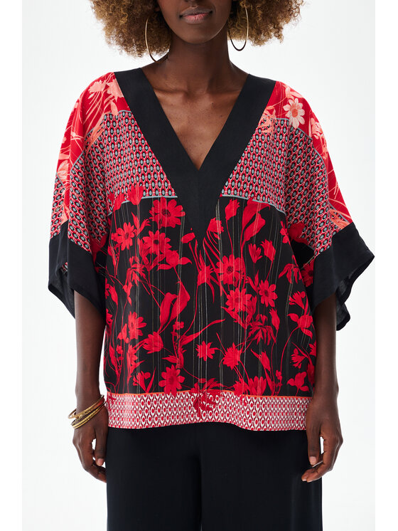 blue shadow blue shadow Bluzka Usayo Czerwony Regular Fit