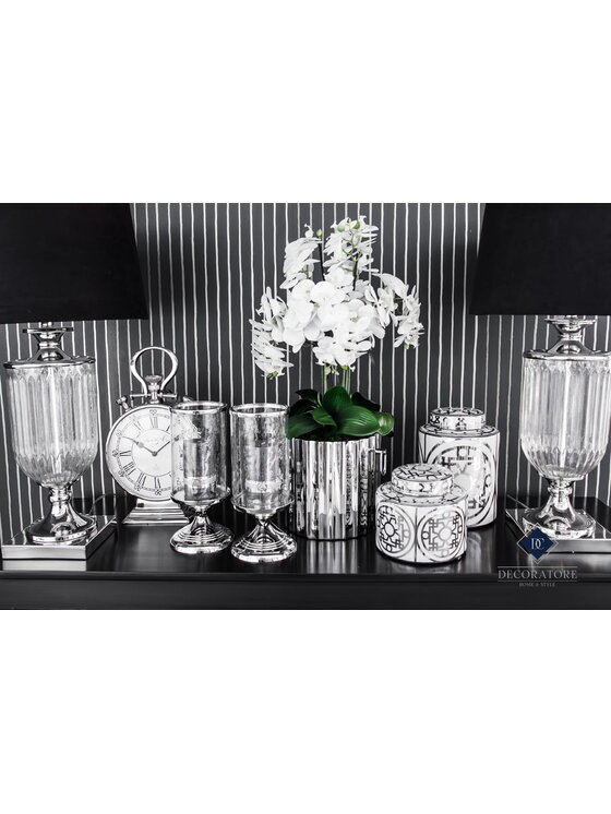Decoratore Decoratore Waza Amfora Geometric Wys. 27,5cm Srebrny Biały