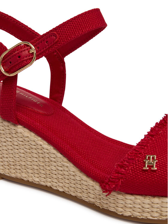 Tommy Hilfiger Tommy Hilfiger Szandál Mid Woven Wedge Espad Fringe FW0FW09470 Piros