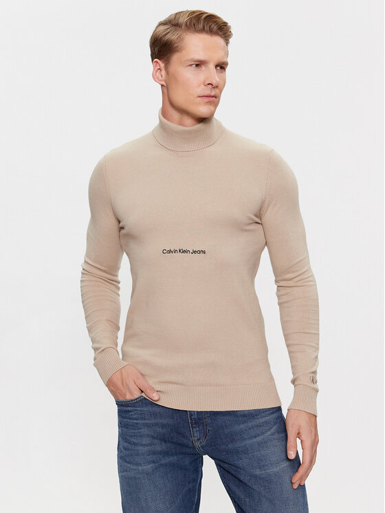 Calvin Klein Jeans Calvin Klein Jeans Bluză cu gât J30J324325 Bej Slim Fit