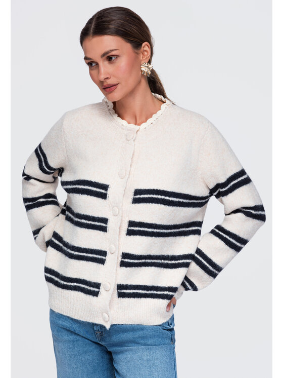 Ombre Ombre Sweter OW-SW-E0009 Beżowy Relaxed Fit