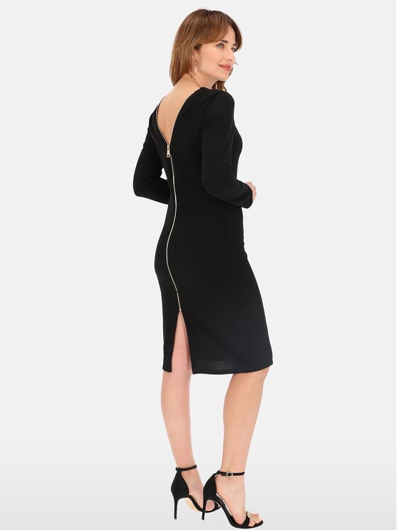 Perso Perso Sukienka codzienna z ozdobnym zamkiem na plecach Czarny Slim Fit