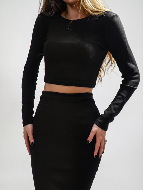 LilaLou LilaLou Komplet top i spódnica Komplet Pati Czarny Slim Fit